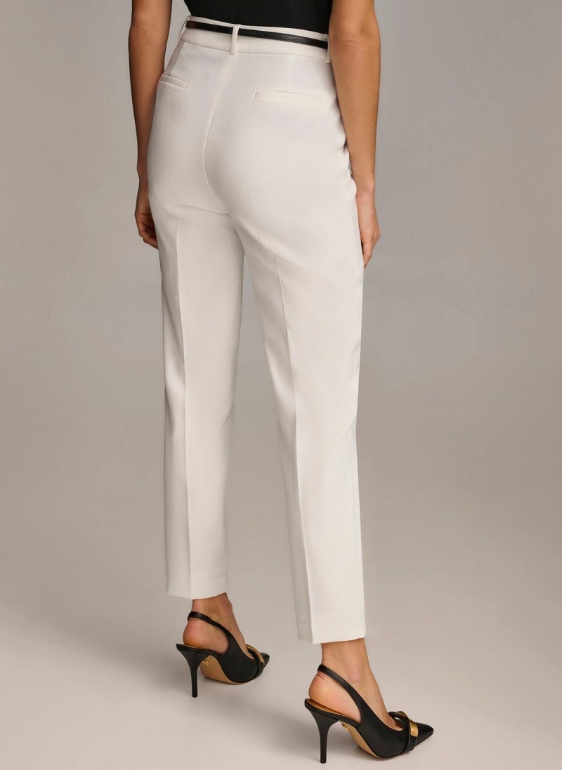 White Donna Karan Straight With Belt Pants | MY_DK38160