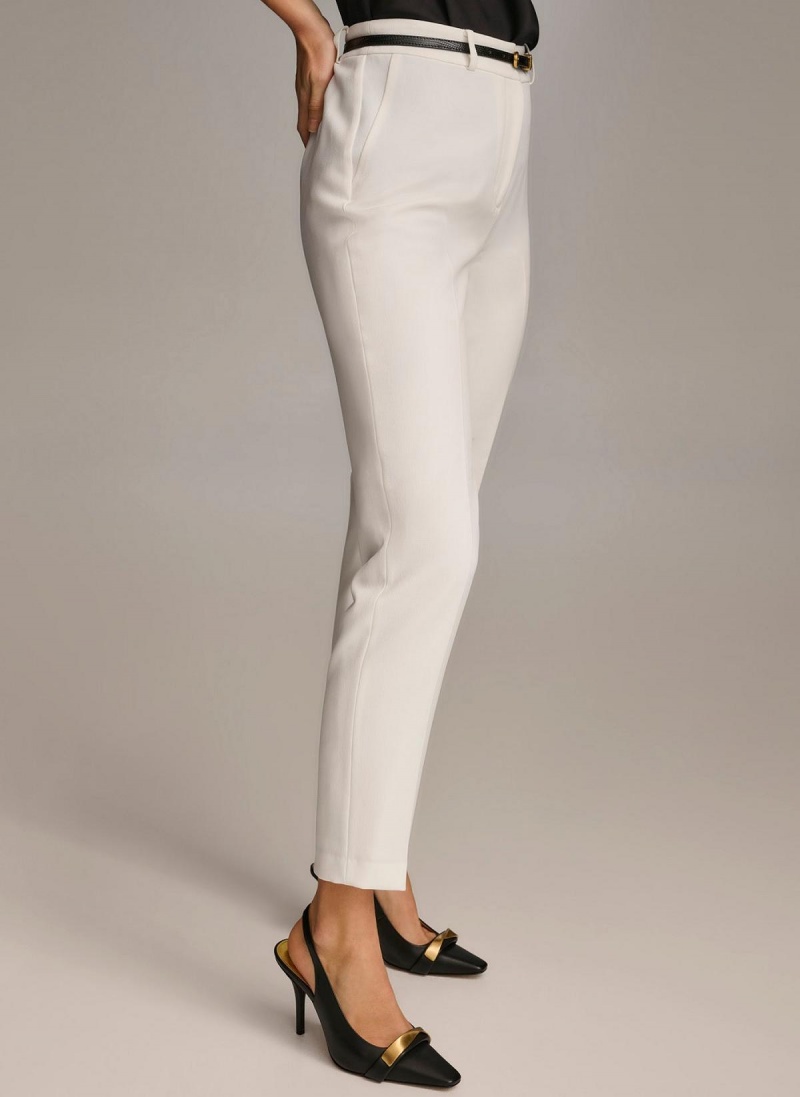 White Donna Karan Straight With Belt Pants | MY_DK38160