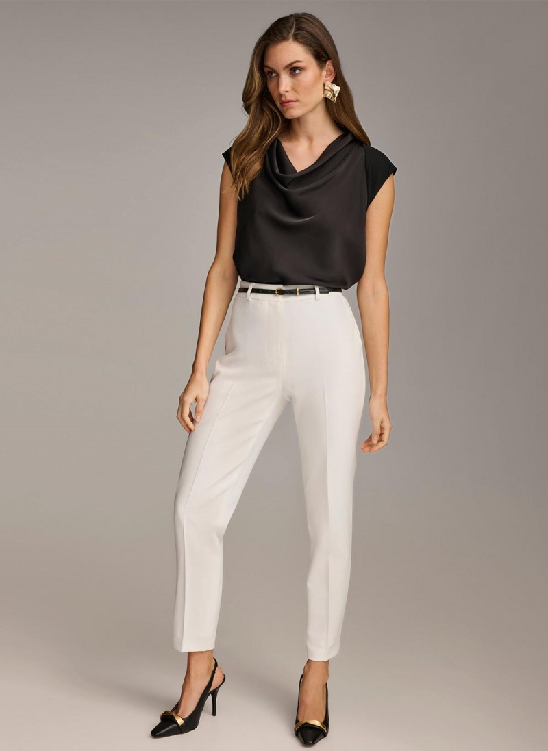 White Donna Karan Straight With Belt Pants | MY_DK38160