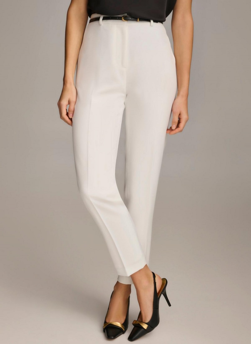 White Donna Karan Straight With Belt Pants | MY_DK38160