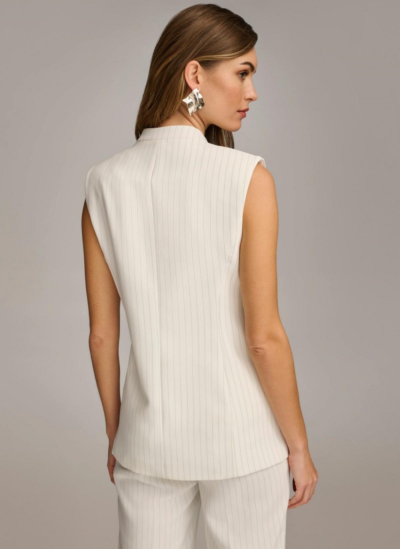 White Donna Karan V-neck Vest Jacket | MY_DK72334