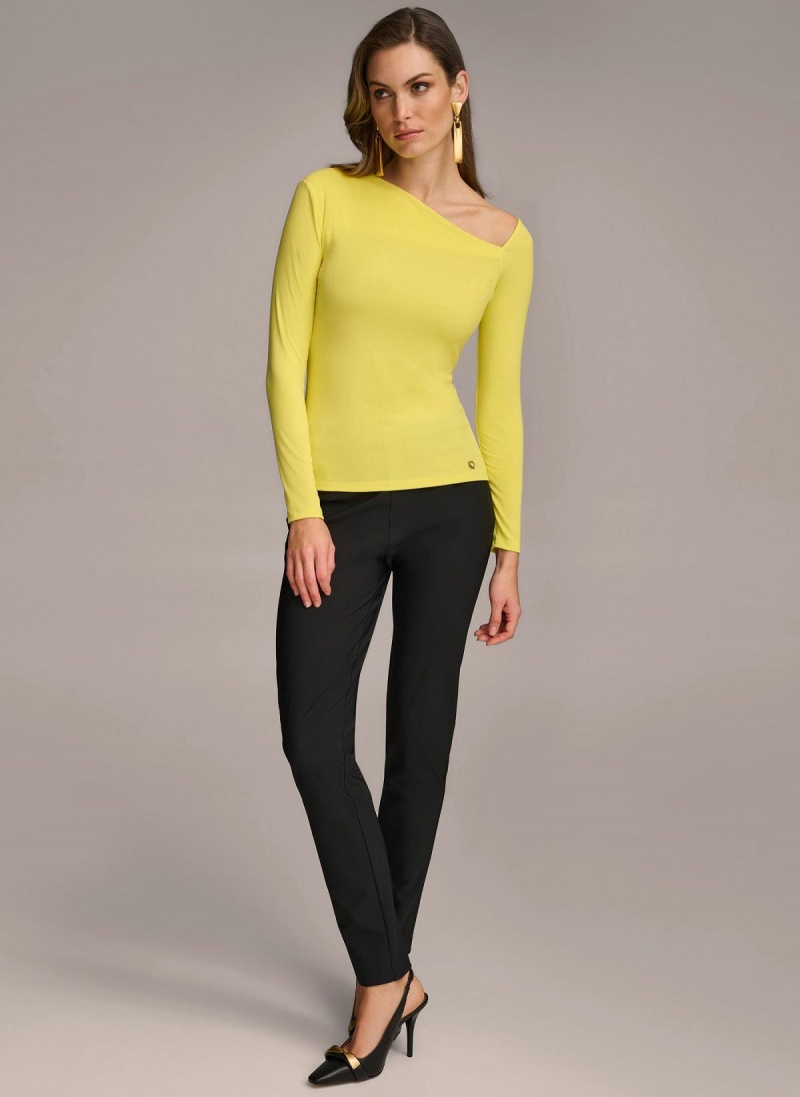 Yellow Donna Karan Asymmetrical Neckline Fitted Sweaters and Tops | MY_DK79219